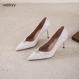 Westory2025年秋季尖头高跟婚鞋宴会鞋浅口单鞋W25CE75671