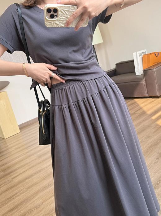 重塑腰线松弛套装遮肉收腰开叉短袖T垂感口袋A字裙 商品图4