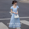 【周末秒杀】熙世界蓝色方领连衣裙女2025夏季新款法式度假气质大方得体的裙子 商品缩略图1