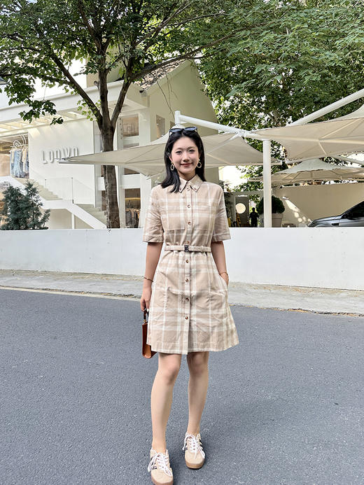 现货 THS-无 B家 格纹棉质嘎巴甸衬衫式连衣裙 BL2475 商品图3