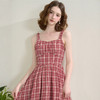 法式气质复古红色格纹木耳边吊带裙女夏季收腰连衣裙V1050583 商品缩略图2