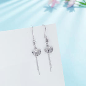 【限时8.8折】【线上铂金馆】PT950 #招财进宝 铂金镂空金丝流苏招财元宝算盘耳饰耳吊耳钩（珠不可动）(PTES00142)预售产品下单后不退款不退货不换货不补差价)