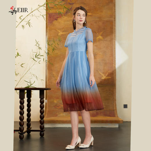 司歌国风短袖连衣裙收腰刺绣渐变A911101X 商品图4