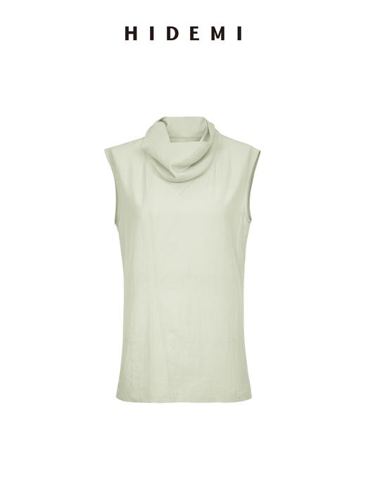 HIDEMI极简设计感不对称扭扭腰拉链破缝多穿式清透感可再生天丝背心茧型裤套装 堆堆领背心/不对称绑带茧型裤  奶茶米/杏仁绿 商品图11