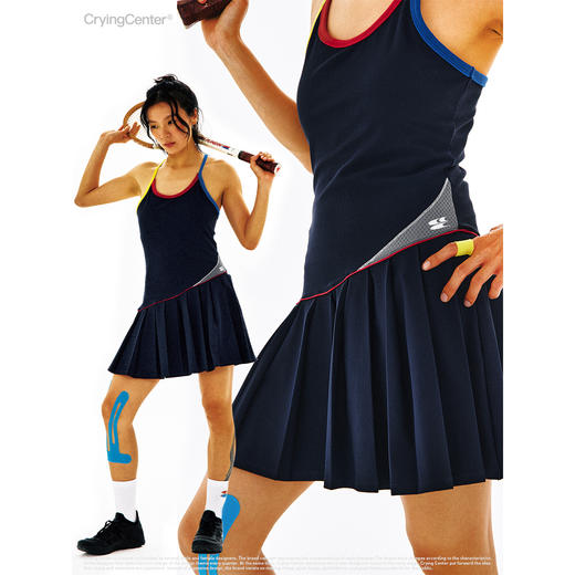 CryingCenter  撞边肌理感弹力吊带连体百褶网球裙 哭喊中心 商品图3