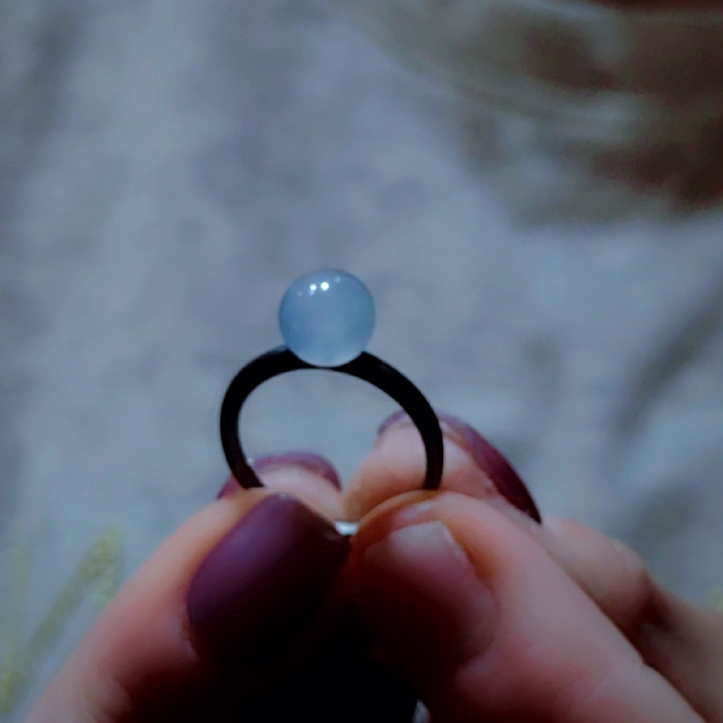 「墨影凝珠」翡翠珠子戒指（特价款）（银电黑金）