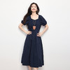 熙世界藏青色方领连衣裙女夏2025新款显通勤简约泡泡袖收腰中长裙 商品缩略图3