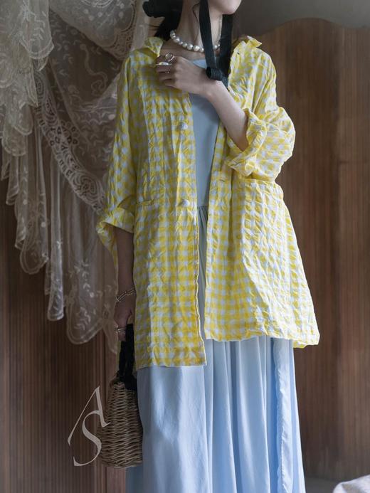 Daniela Gregis 柠檬黄格纹褶皱棉茧型外套 商品图0