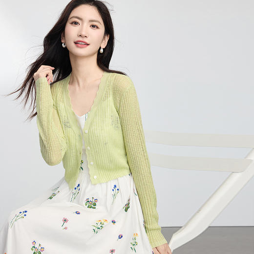 【专属特价】熙世界轻薄防晒针织小开衫女夏季2025年新款短款外搭披肩罩衫上衣 商品图4