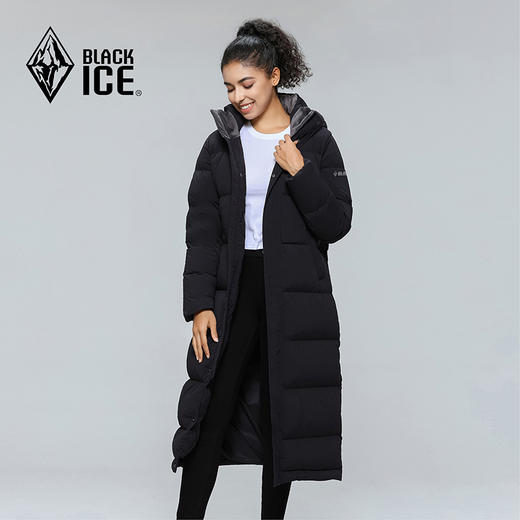 黑冰700蓬连帽保暖羽绒服女款冬季过膝加长鹅绒大衣8569 商品图6