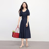 熙世界藏青色方领连衣裙女夏2025新款显通勤简约泡泡袖收腰中长裙 商品缩略图4