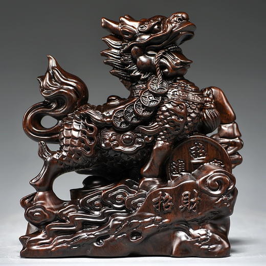 黑檀木麒麟摆件 实木家用卧室客厅店铺办公室摆件开业礼品 商品图3