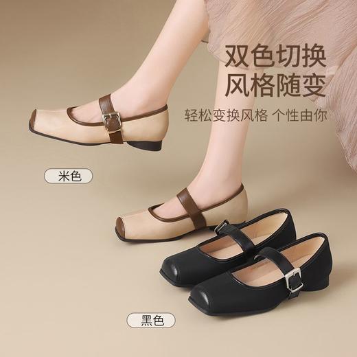ZHR则则复古摩登粗跟玛丽珍鞋女鞋2025新款优雅方头平底柔软单鞋 商品图2