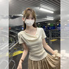 西遇荡领短袖t恤女2025年夏季新款系带褶皱修身显瘦正肩短款上衣SS051014 商品缩略图3