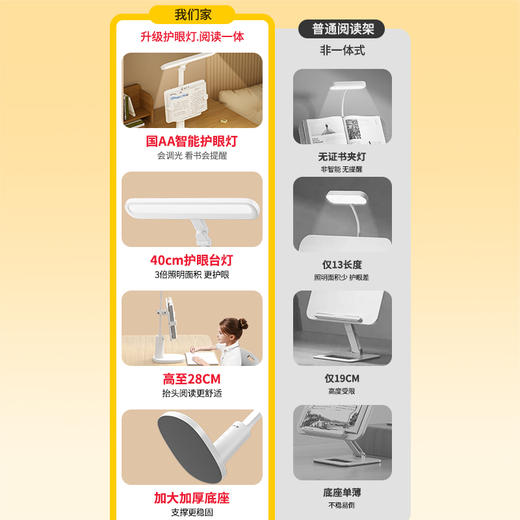 猫太子阅读支架智能护眼灯看书支架智能光感台灯阅读架儿童学习专用防近视全光谱小学生阅读灯2合1 商品图1