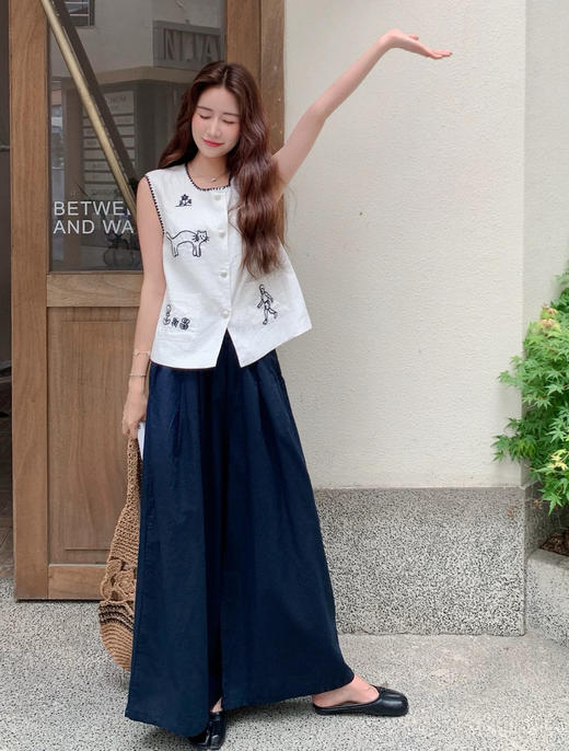 韩国订单亚麻刺绣马甲衬衫062305 商品图7