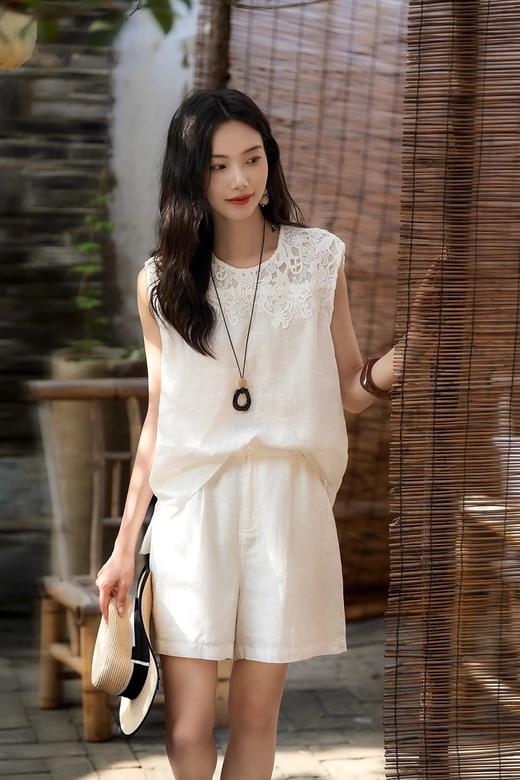 姹弥Charming·重工蕾丝亚麻套装，素净雅致，简约透气【G】 商品图0