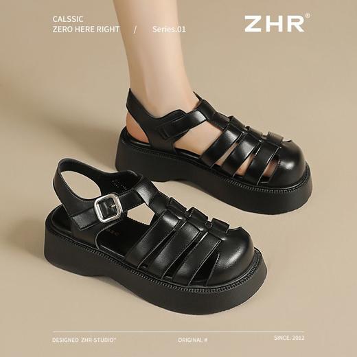 ZHR则则厚底罗马凉鞋2025新款编织猪笼鞋圆头魔术贴女鞋法式凉鞋 商品图7