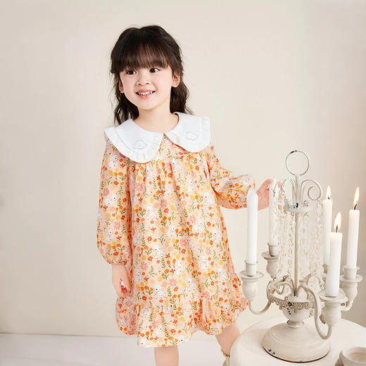 笛莎Deesha 童装女童裙子2025秋新款女童可爱碎花小羊印花连衣裙 商品图1