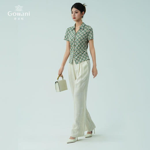 乔万尼新品真丝复古格纹V领收腰显瘦衬衫上衣ED2C535 商品图3