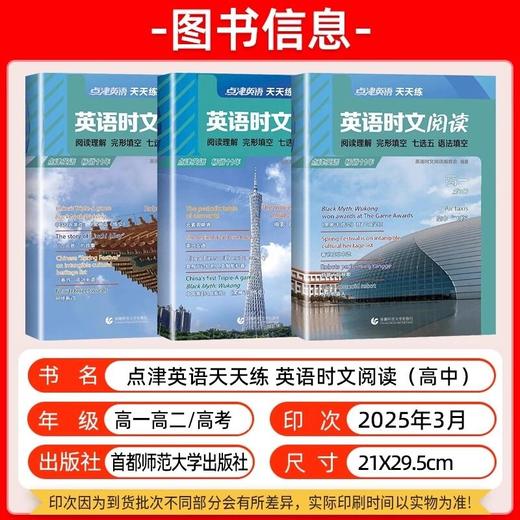 2025版点津英语天天练英语时文阅读理解完形填空七选五语法填空 商品图1