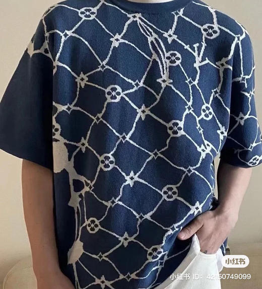 623-5 高端顾客入 马户 不对称流动的鱼网格纹 海岛棉针织短袖衫 我跟老朱都穿S 商品图7