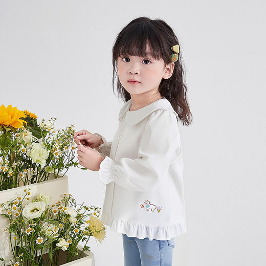 笛莎Deesha 童装女童衬衫2025秋新款女童木耳边蝴蝶结装饰娃娃领衬衫 商品图1