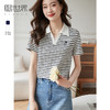 【专属特价】熙世界POLO领条纹T恤短袖女士洋气减龄刺绣正肩上衣2025夏新款 商品缩略图0