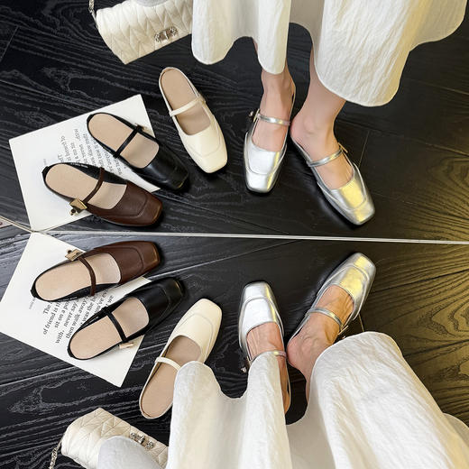 香港 AINADA艾娜达 半包头浅口托鞋懒人一脚蹬皮鞋2520 简约时尚 4款可选 商品图0