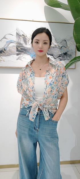 58J559韩版天丝印花短袖，均码