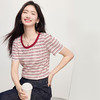 熙世界正肩条纹T恤女士夏季2025新款气质短袖圆领肌理感针织上衣 商品缩略图3
