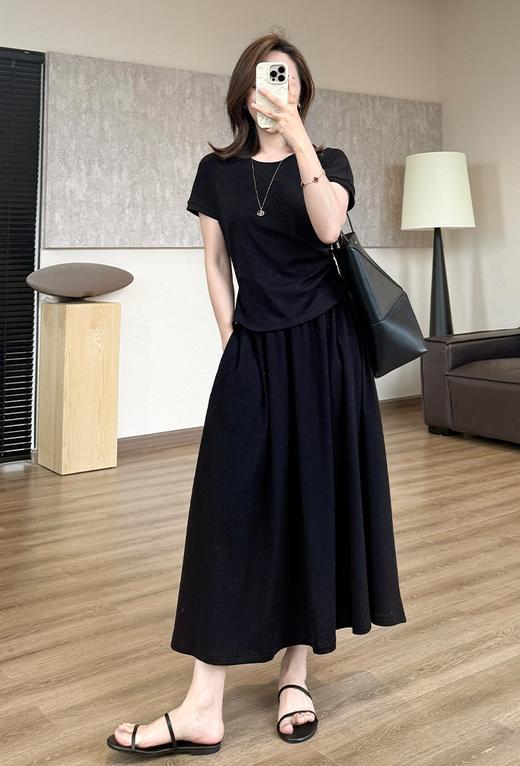 重塑腰线松弛套装遮肉收腰开叉短袖T垂感口袋A字裙 商品图10