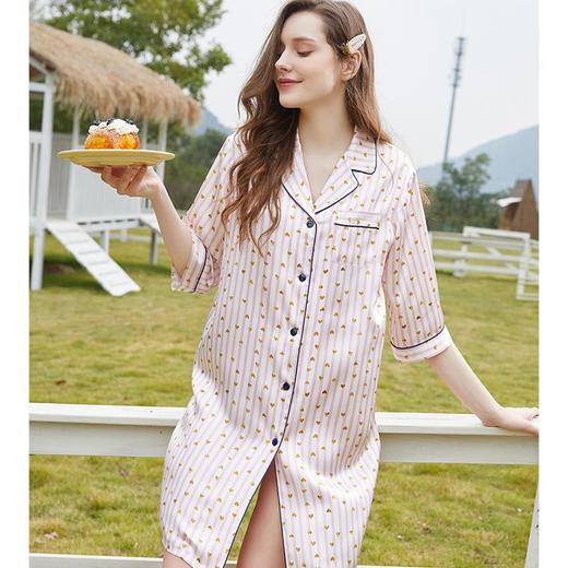 3楼 美标桑蚕丝七分袖睡裙女春夏桑蚕丝丝绸家居服秋330280 商品图2