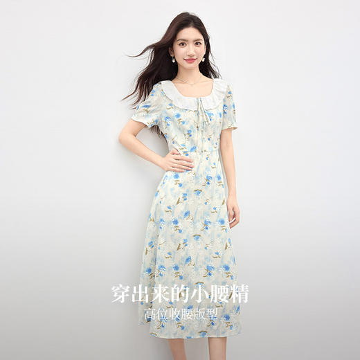 熙世界植物系碎花连衣裙女2025夏新款法式花边方领独特超好看裙子 商品图1