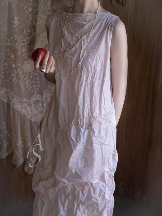 Daniela Gregis 樱花粉/白色双面肌理棉纱无袖连衣裙 商品图10