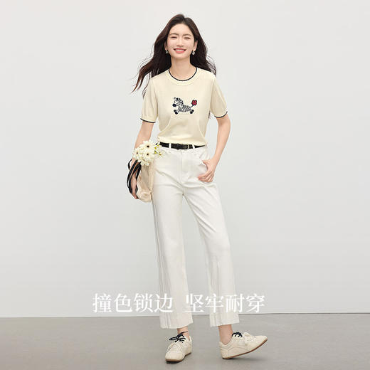 熙世界小马提花针织衫女短袖2025夏新款百搭宽松圆领薄款冰丝上衣 商品图2