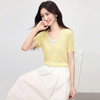 【专属特价】熙世界天丝亚麻薄款针织衫女夏日2025新款撞色圆领短袖假两件上衣 商品缩略图3