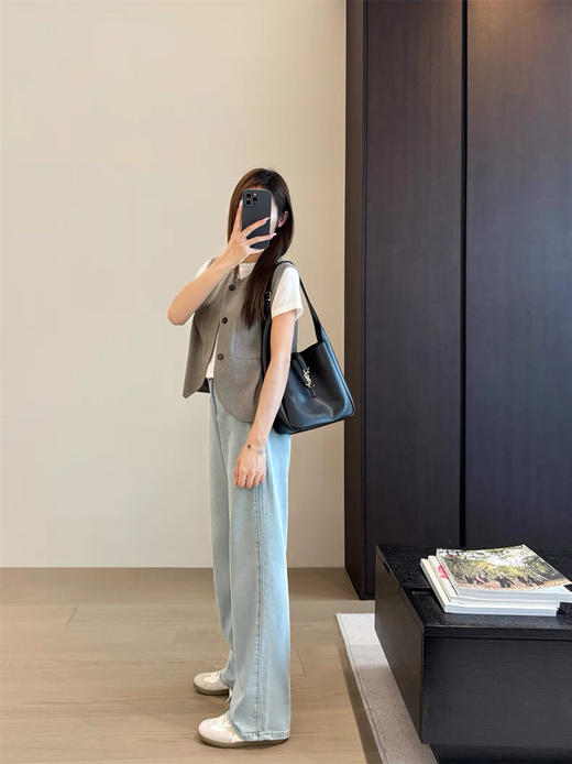 锡现【不退不换】3637 天花板 三醋酸莫代尔 腰窄版阔腿牛仔裤 商品图3