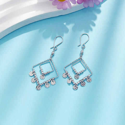 【限时8.8折】【线上铂金馆】PT950 #复古风 铂金空心异域风情几何菱形耳饰耳吊耳钩(PTES00057)预售产品下单后不退款不退货不换货不补差价) 商品图1