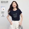 熙世界全棉珠片绣花T恤女夏季2025新款休闲百搭宽松减龄圆领上衣 商品缩略图0