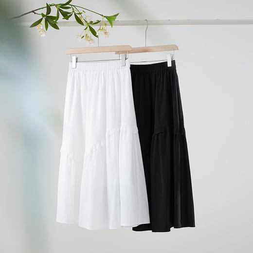 【周末秒杀】熙世界淡人穿搭白色半身裙女夏季新款设计感不规则木耳边A字伞裙 商品图3