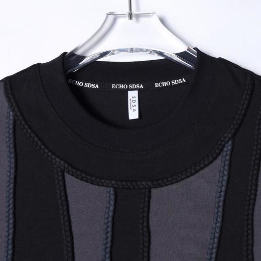 T3957夏季高级感新款男士简约休闲撞色条纹设计短袖T恤时尚圆领上衣潮 商品图2