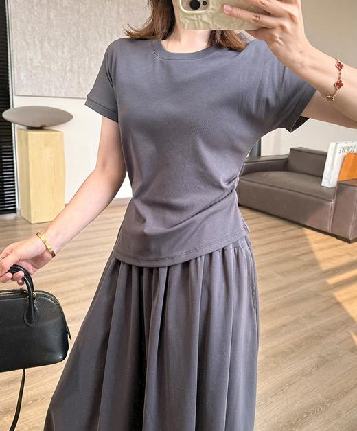 重塑腰线松弛套装遮肉收腰开叉短袖T垂感口袋A字裙 商品图5