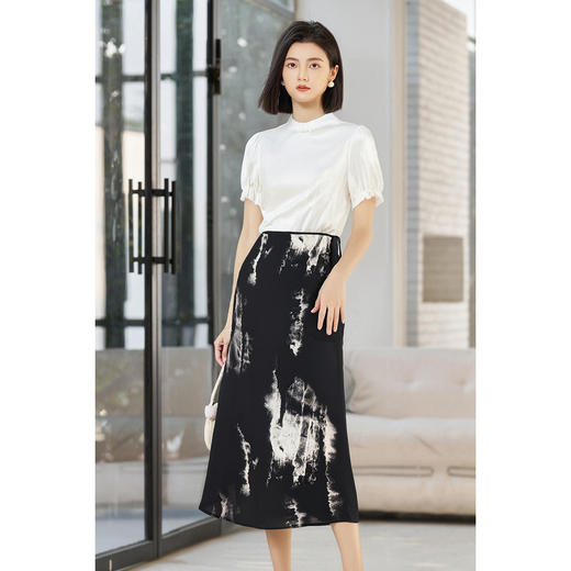 剩S/M/L 【国风提花衬衫水墨印花半裙两件套】新中式女套装夏季高级感气质3890 商品图4