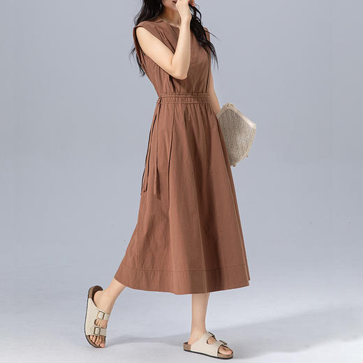 丁摩 纯棉V领打揽收腰无袖连衣裙65465 商品图2