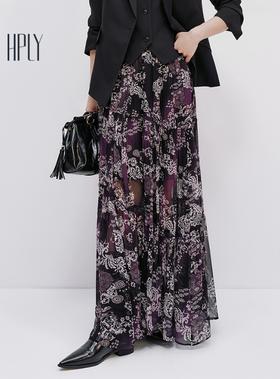 【大都会】HPLY荷比俪2025夏新款女含棉优雅印花通勤度假半身裙