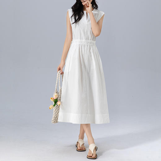 丁摩 纯棉V领打揽收腰无袖连衣裙65465 商品图0