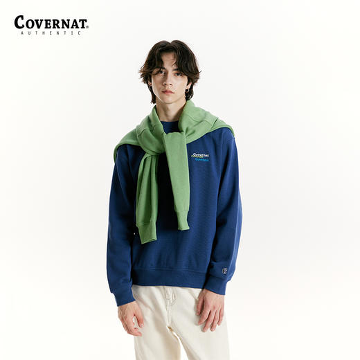 Covernat韩国潮牌24秋冬款圆领无帽套头拉绒三重LOGO情侣款卫衣CO2303CR04 商品图0