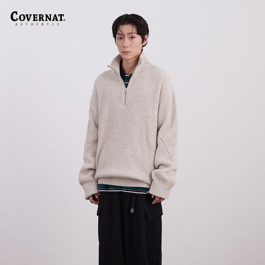 covernat冬季新品羊羔毛中长款拉链针织衫男士外套CO2303KT15 商品图0
