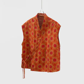 丁摩 真丝香云纱花萝汉服系带短袖上衣女100桑蚕丝连肩袖短外搭5ZF-52126